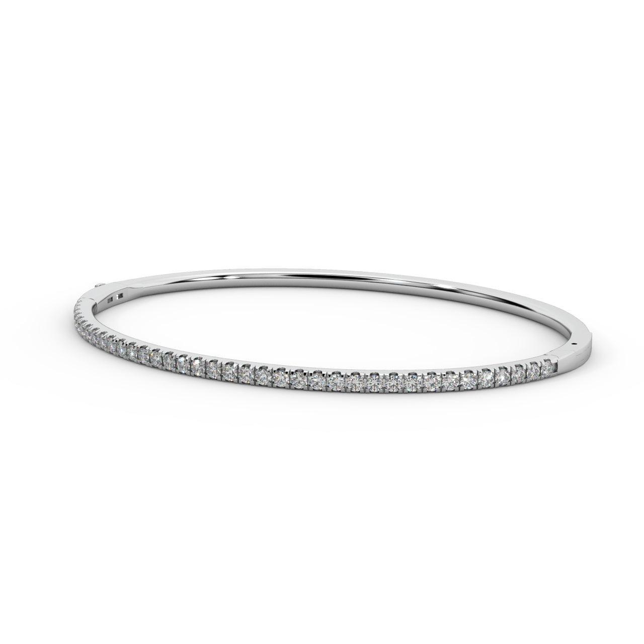 Last Piece - Exceptional White D/VVS 1.72 Ct Classic Diamond Bangle in 18k White Gold - Amada Diamonds