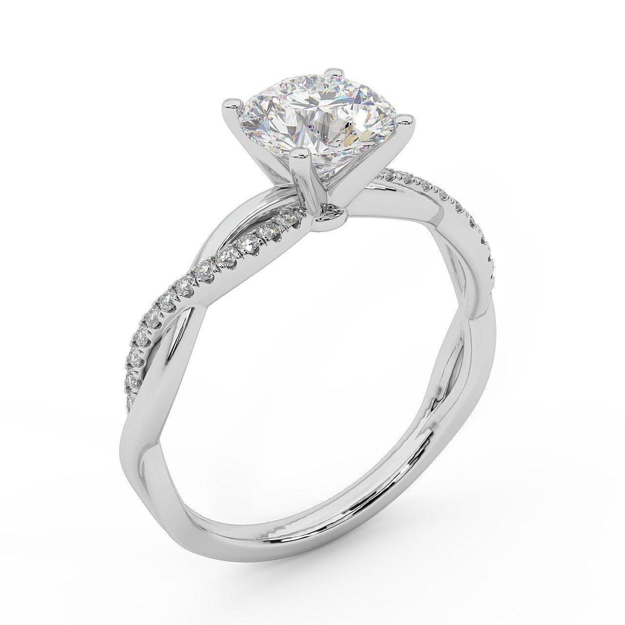 IGI Certified Round Diamond Lab Grown Petite Twisted Vine Nature Inspired Diamond Engagement Ring