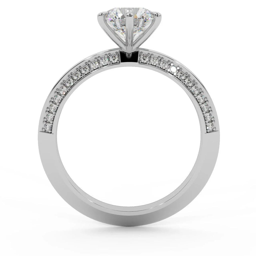 6 Claw Round Diamond Knife Edge Engagement Ring
