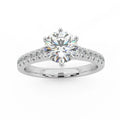 6 Claw Round Diamond Engagement Ring - Micro Pave Set