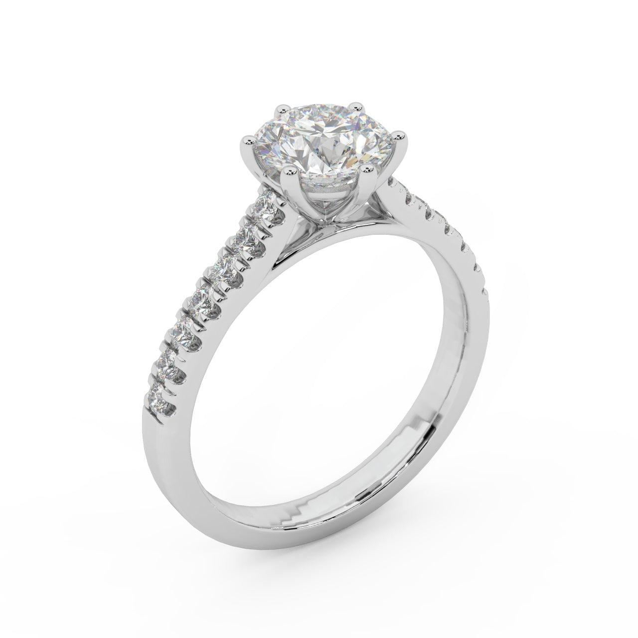 6 Claw Round Diamond Engagement Ring - Micro Pave Set