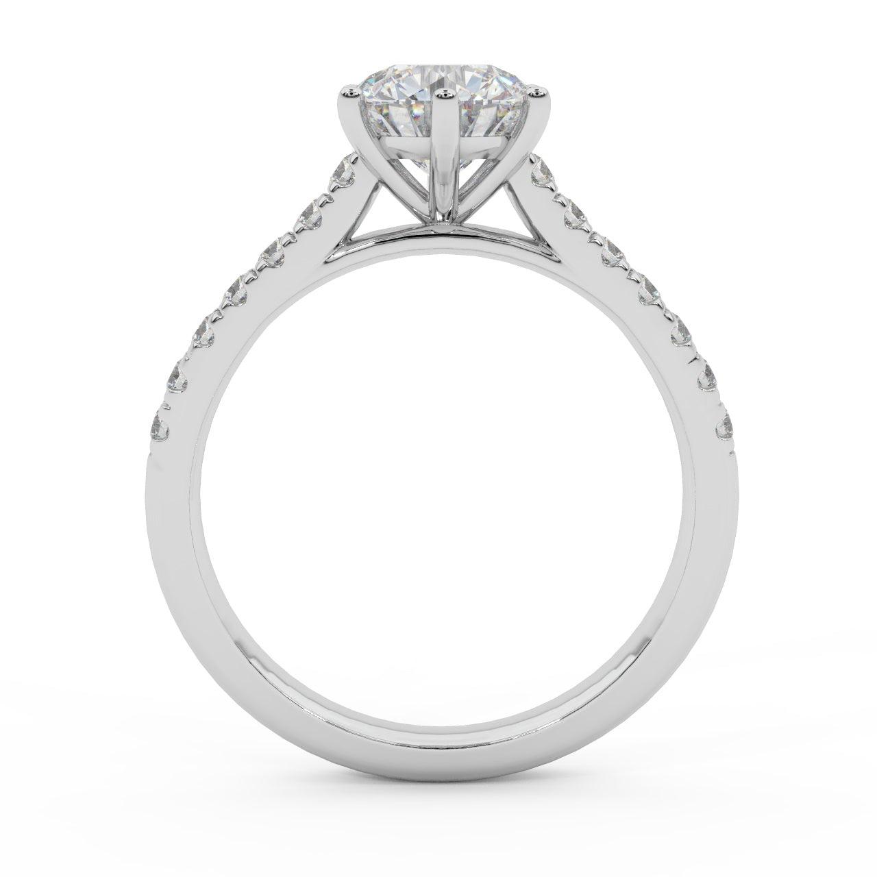 6 Claw Round Diamond Engagement Ring - Micro Pave Set