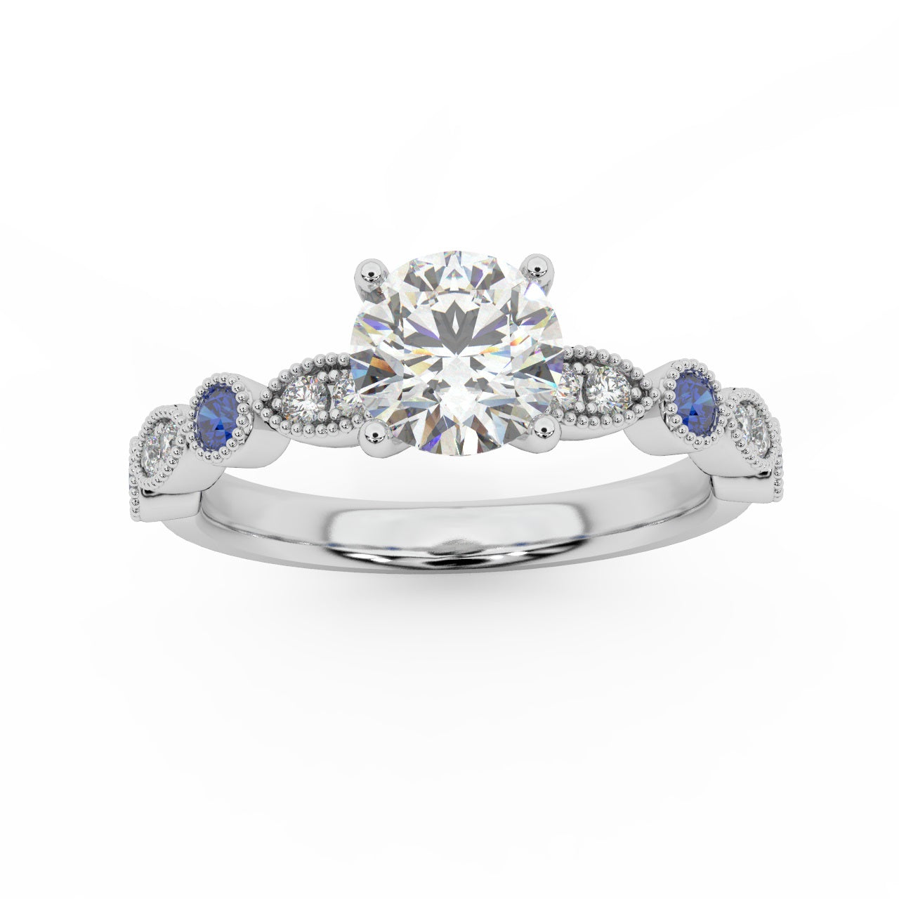 Antique Bezel And Pave Set Diamond Engagement Ring - Miligrain on Edges