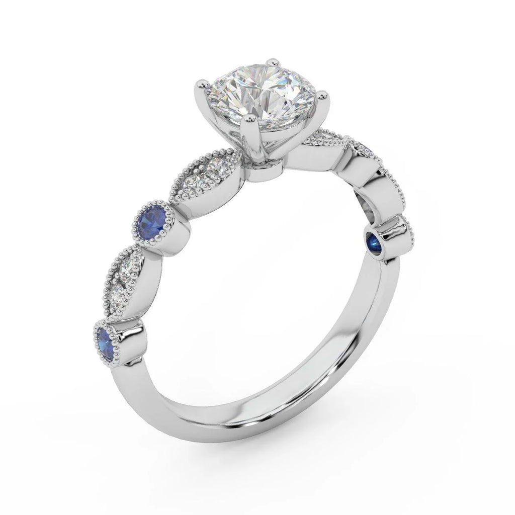 Antique Bezel And Pave Set Diamond Engagement Ring - Miligrain on Edges