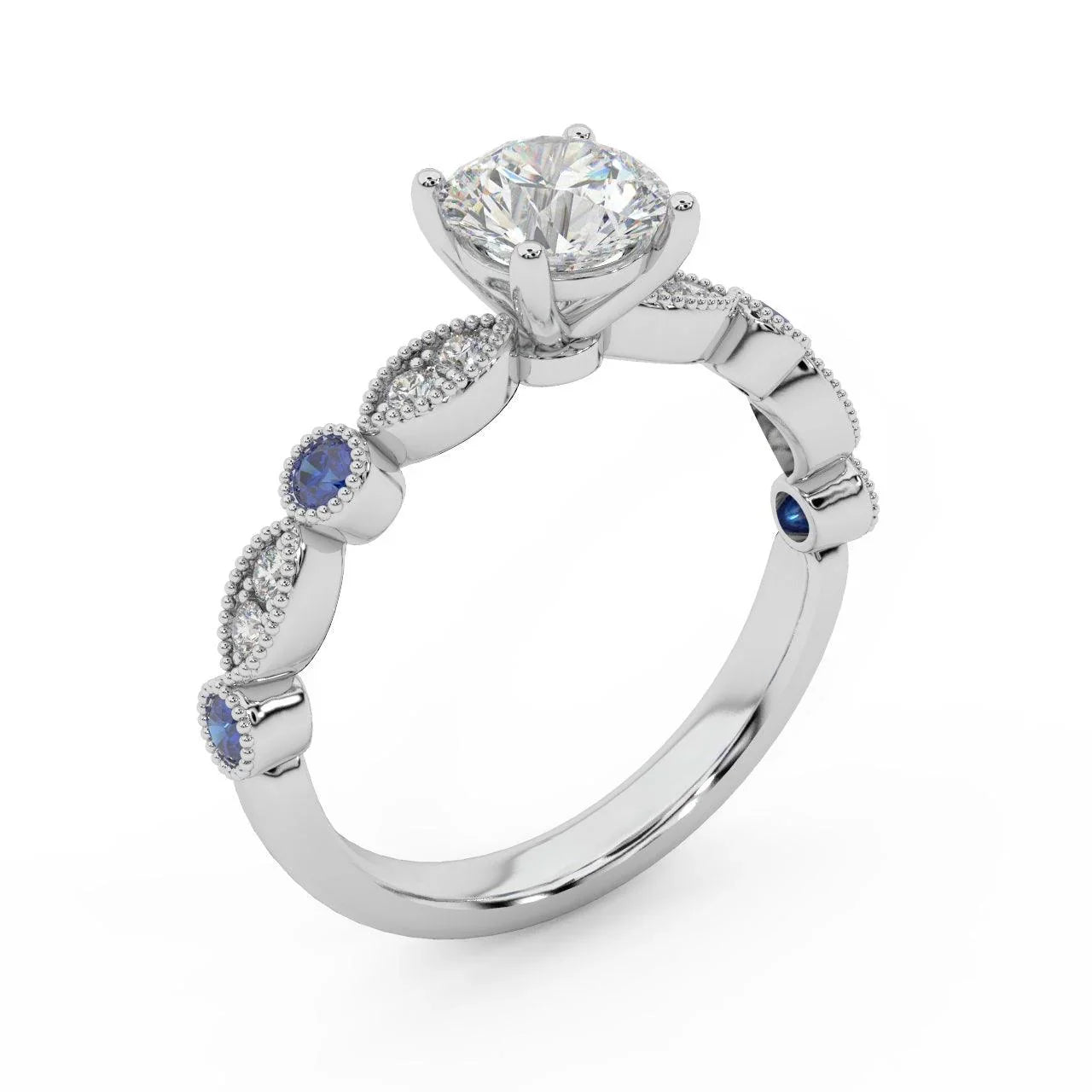 Antique Bezel And Pave Set Diamond Engagement Ring - Miligrain on Edges