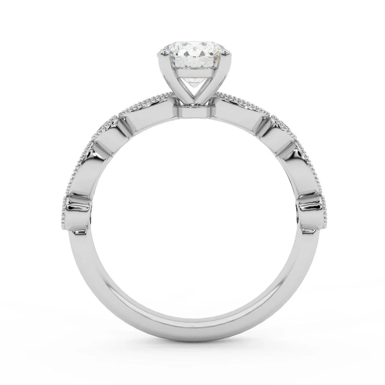 Antique Bezel And Pave Set Diamond Engagement Ring - Miligrain on Edges