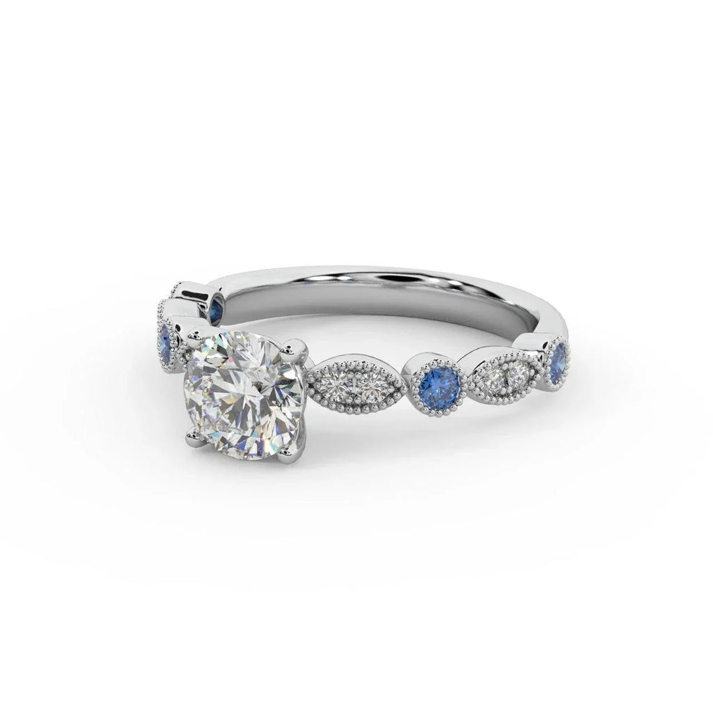 Antique Bezel And Pave Set Diamond Engagement Ring - Miligrain on Edges