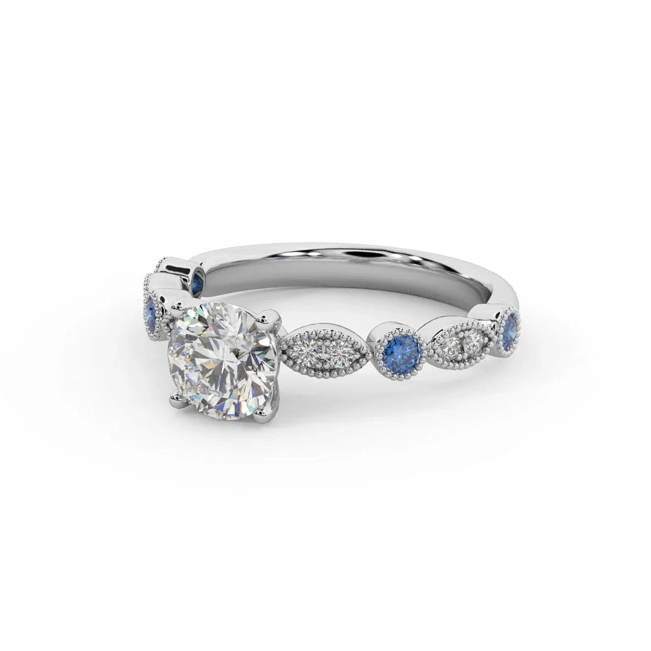Antique Bezel And Pave Set Diamond Engagement Ring - Miligrain on Edges
