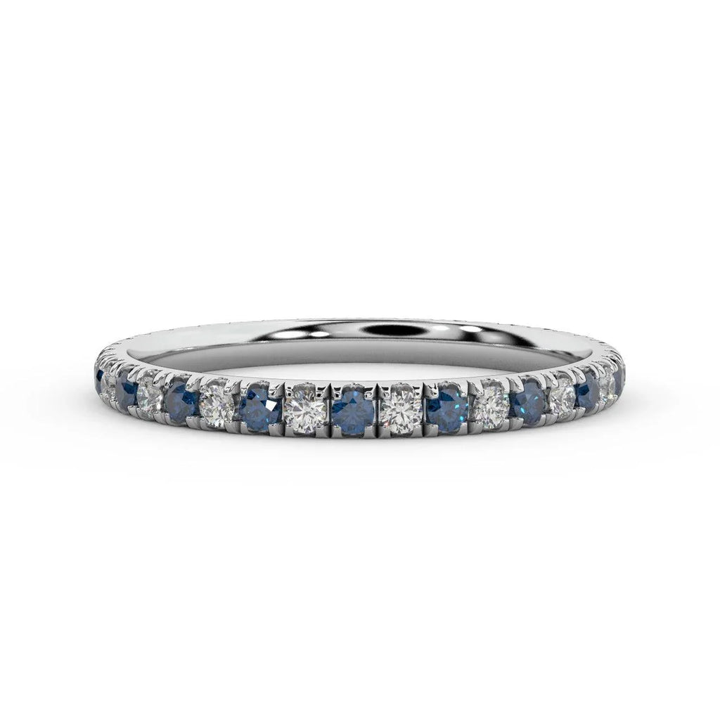 100% Natural 2mm Micro Pave Set Sapphire and Diamond Full Eternity Ring in Platinum