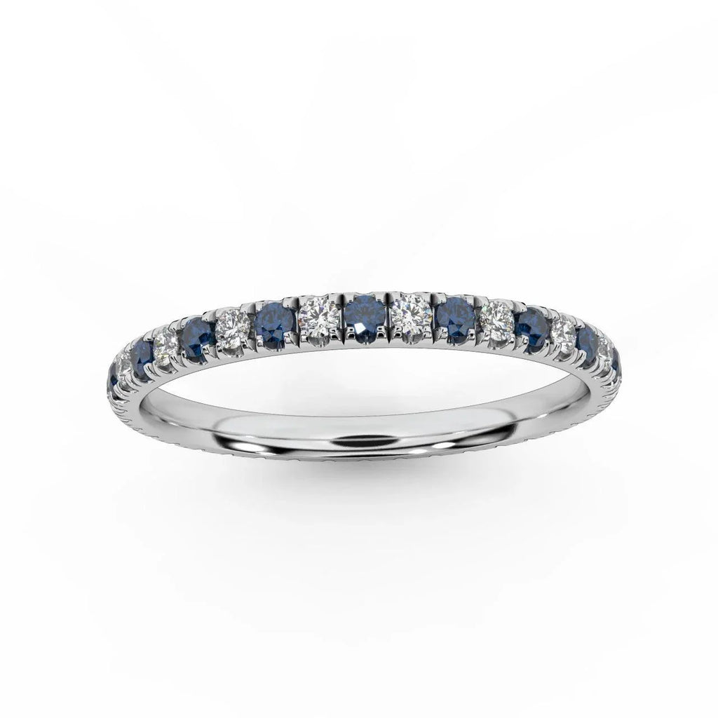 100% Natural 2mm Micro Pave Set Sapphire and Diamond Full Eternity Ring in Platinum