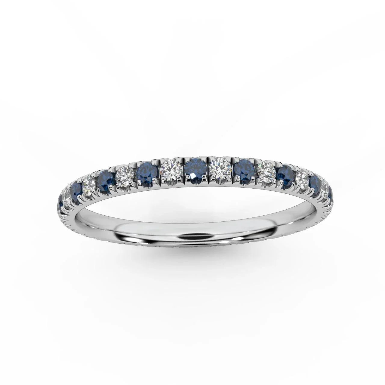 100% Natural 2mm Micro Pave Set Sapphire and Diamond Full Eternity Ring in Platinum