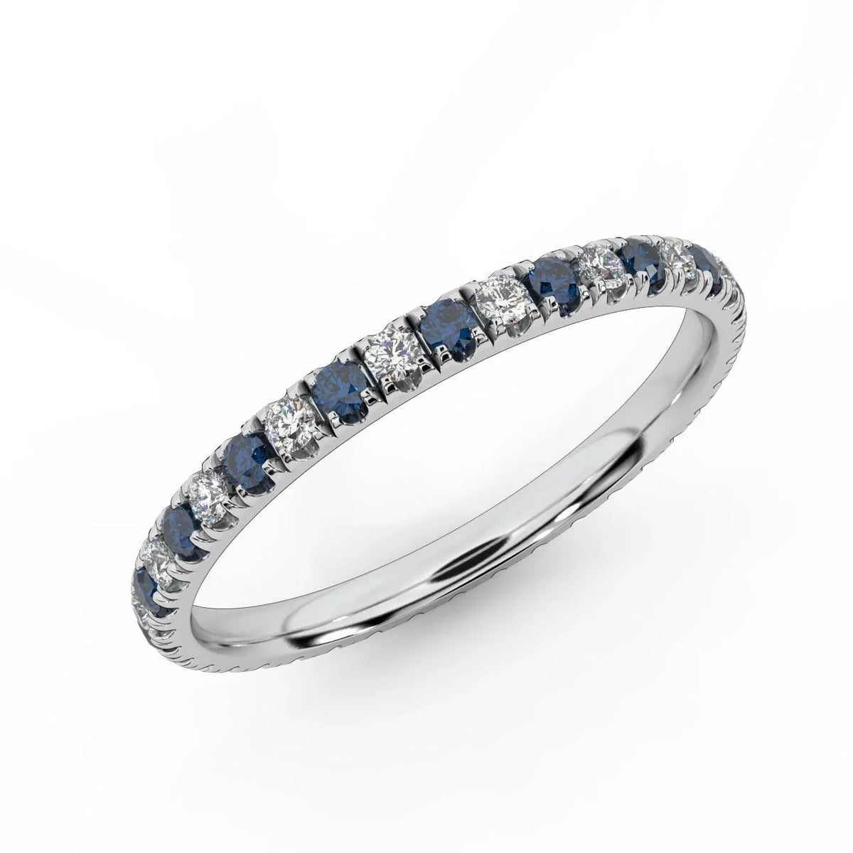100% Natural 2mm Micro Pave Set Sapphire and Diamond Full Eternity Ring in Platinum