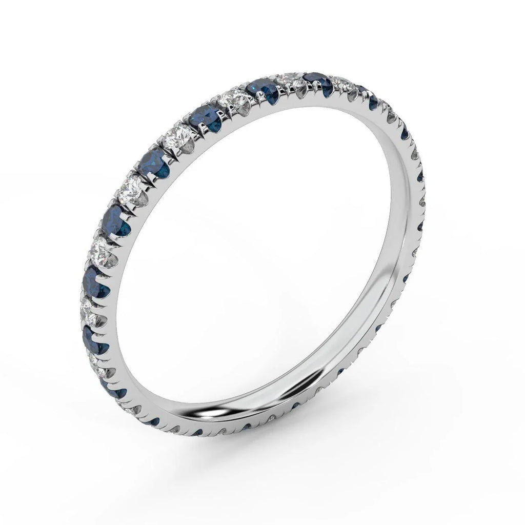 100% Natural 2mm Micro Pave Set Sapphire and Diamond Full Eternity Ring in Platinum