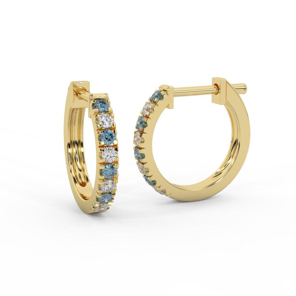 Natural Diamond Cut Aquamarine & Diamond Hoop Earrings