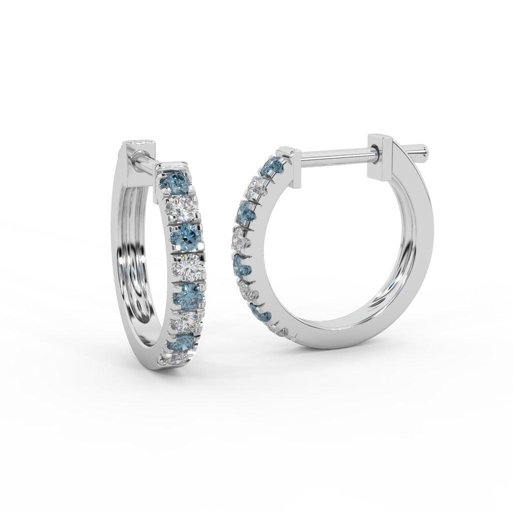 Natural Diamond Cut Aquamarine & Diamond Hoop Earrings