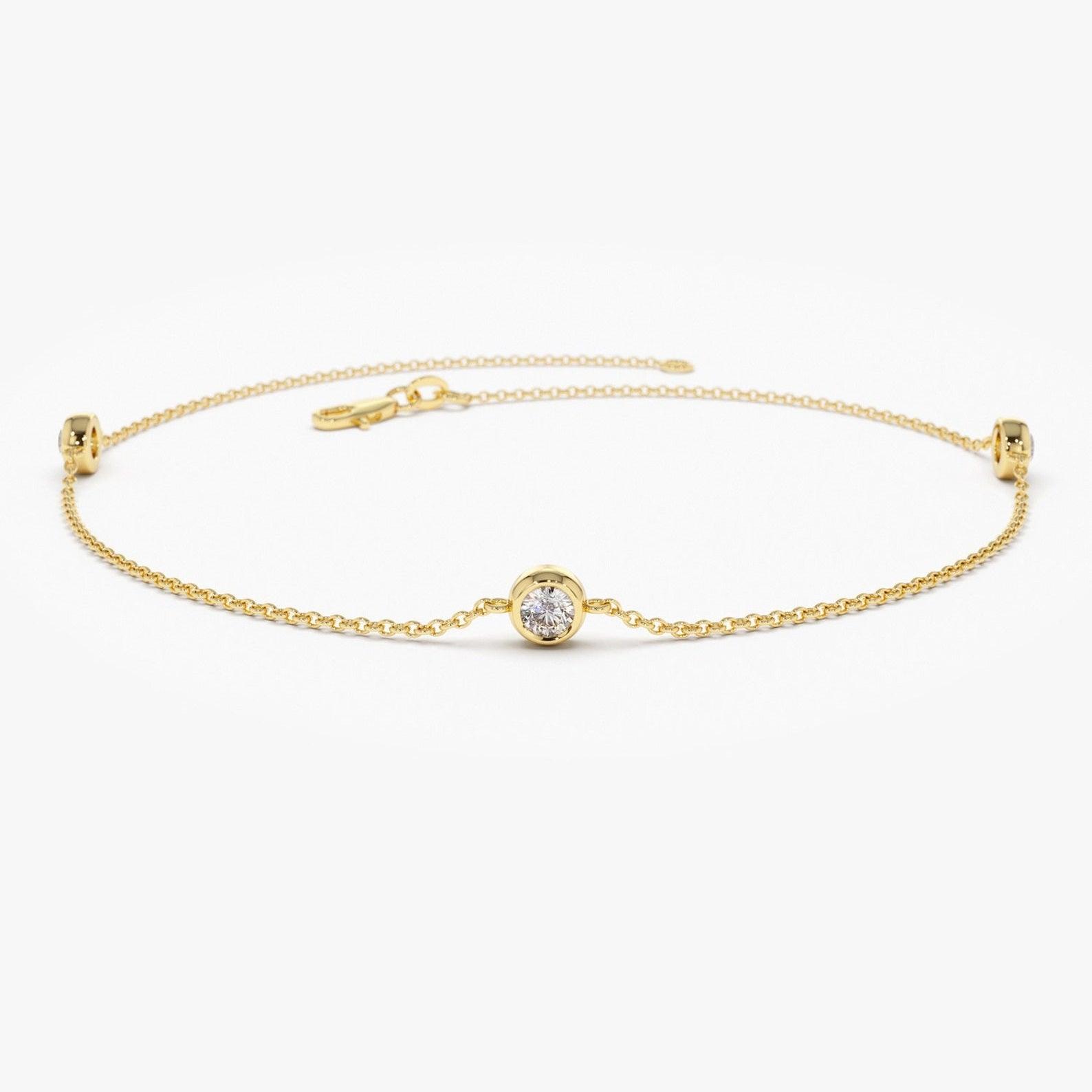 3 ROUND DIAMOND CHARM BRACELET CRAFTED IN 18K YELLOW GOLD- AMADADIAMONDS