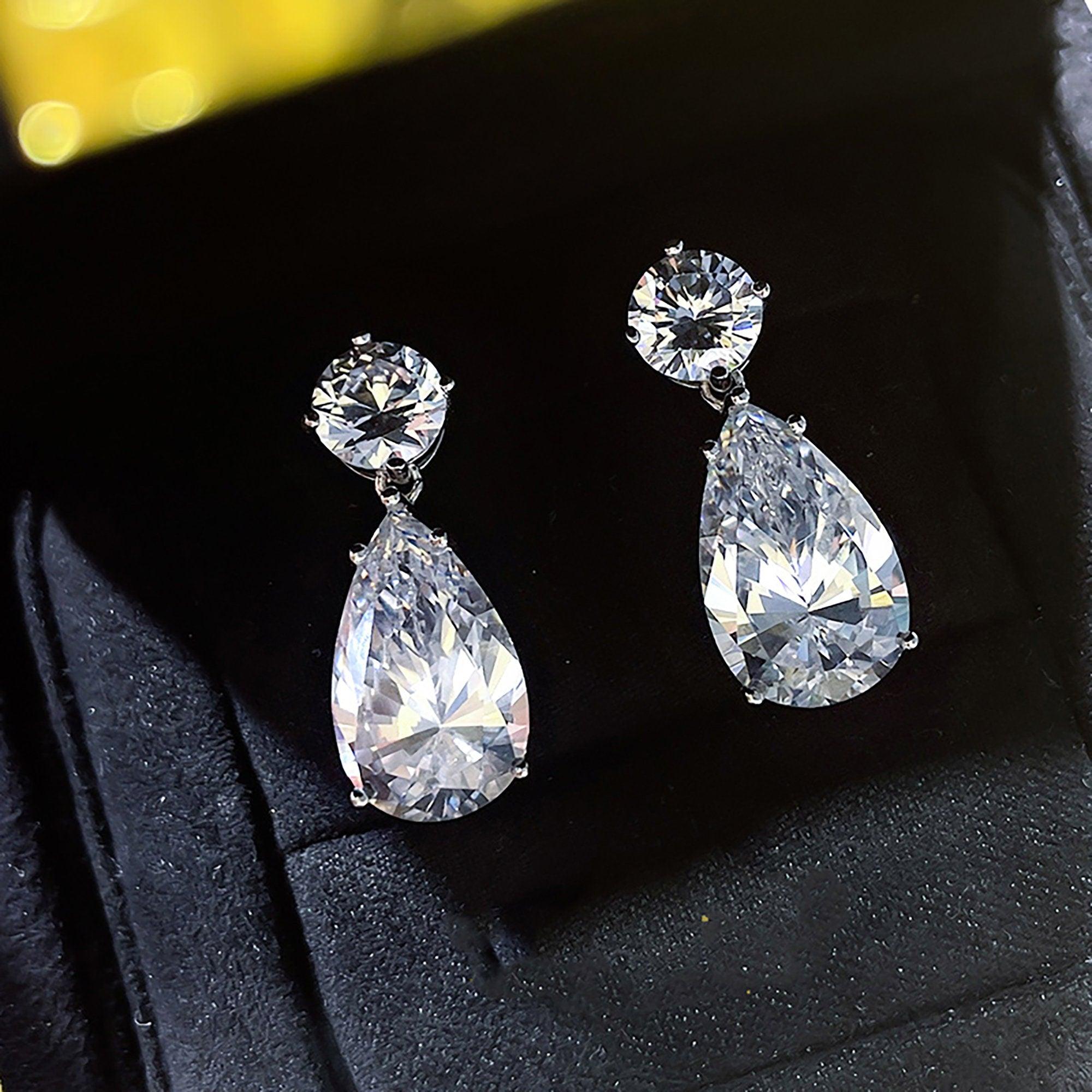 16.00CT IGI Certified Lab Pear & Round Diamond Drop and Dangle Earrings in Platinum