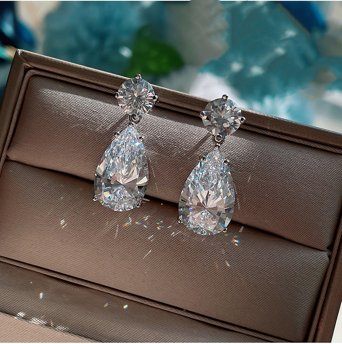 16.00CT IGI Certified Lab Pear & Round Diamond Drop and Dangle Earrings in Platinum