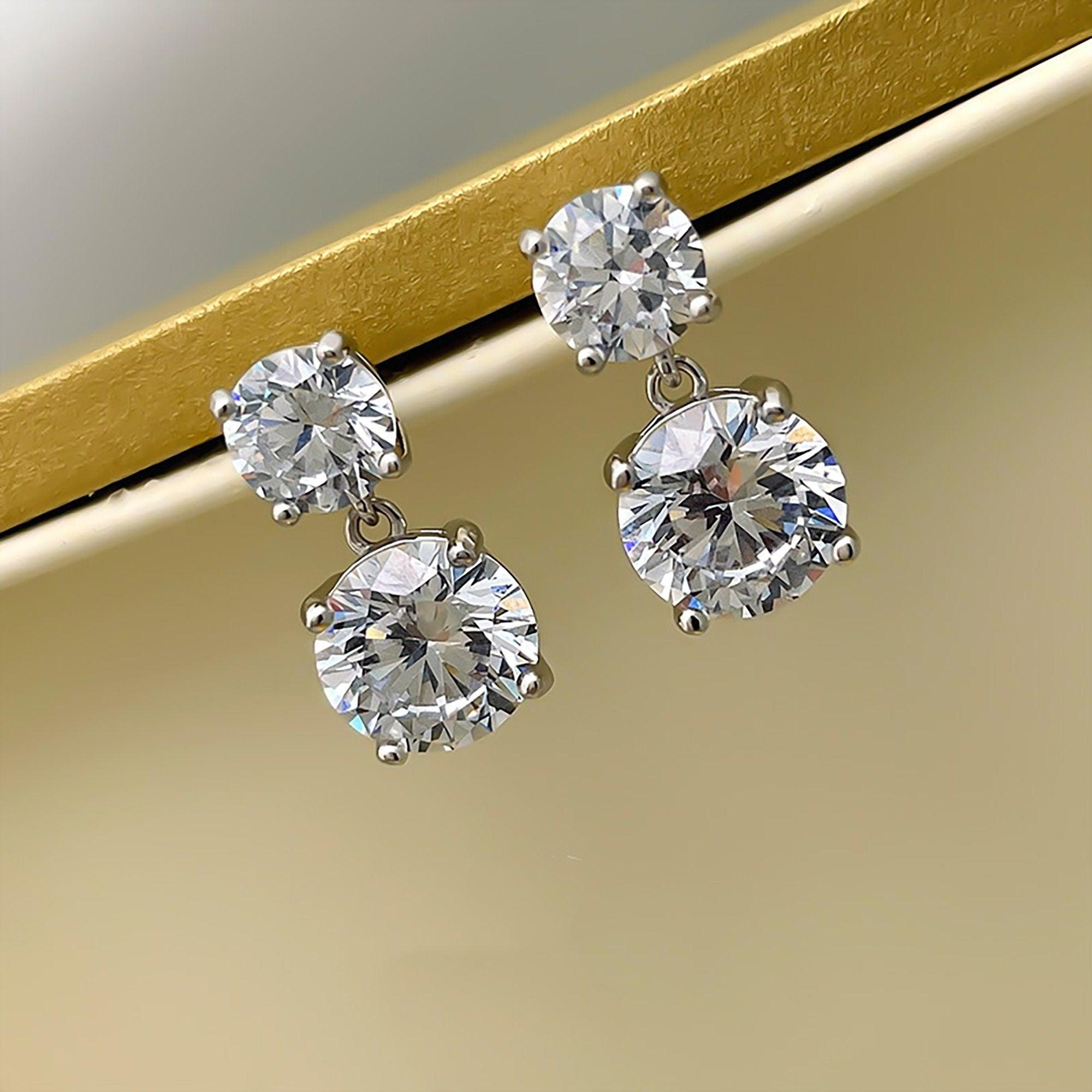 IGI Certified 3-12 Carat E/VS Round Diamond Drop and Dangle Earrings in 18k White Gold