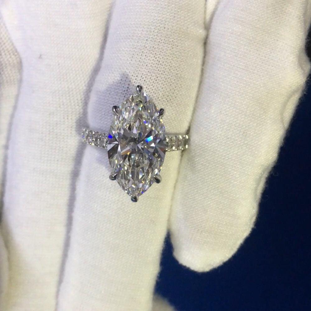 IGI Certified Huge 5.50Ct Marquise Diamond Engagement Ring Platinum