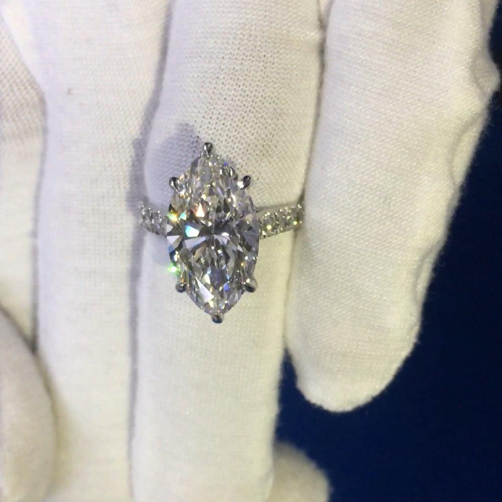 IGI Certified Huge 5.50Ct Marquise Diamond Engagement Ring Platinum