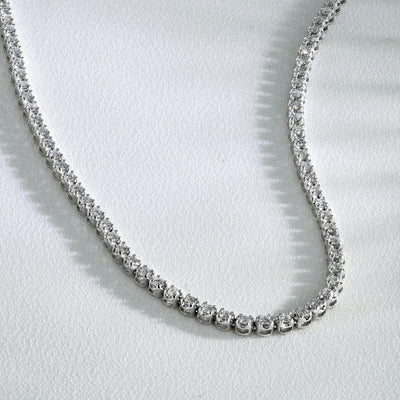 Last Piece ! Certified 4.00Ct Natural Round Diamond Tennis Necklace in Hallmarked White Gold