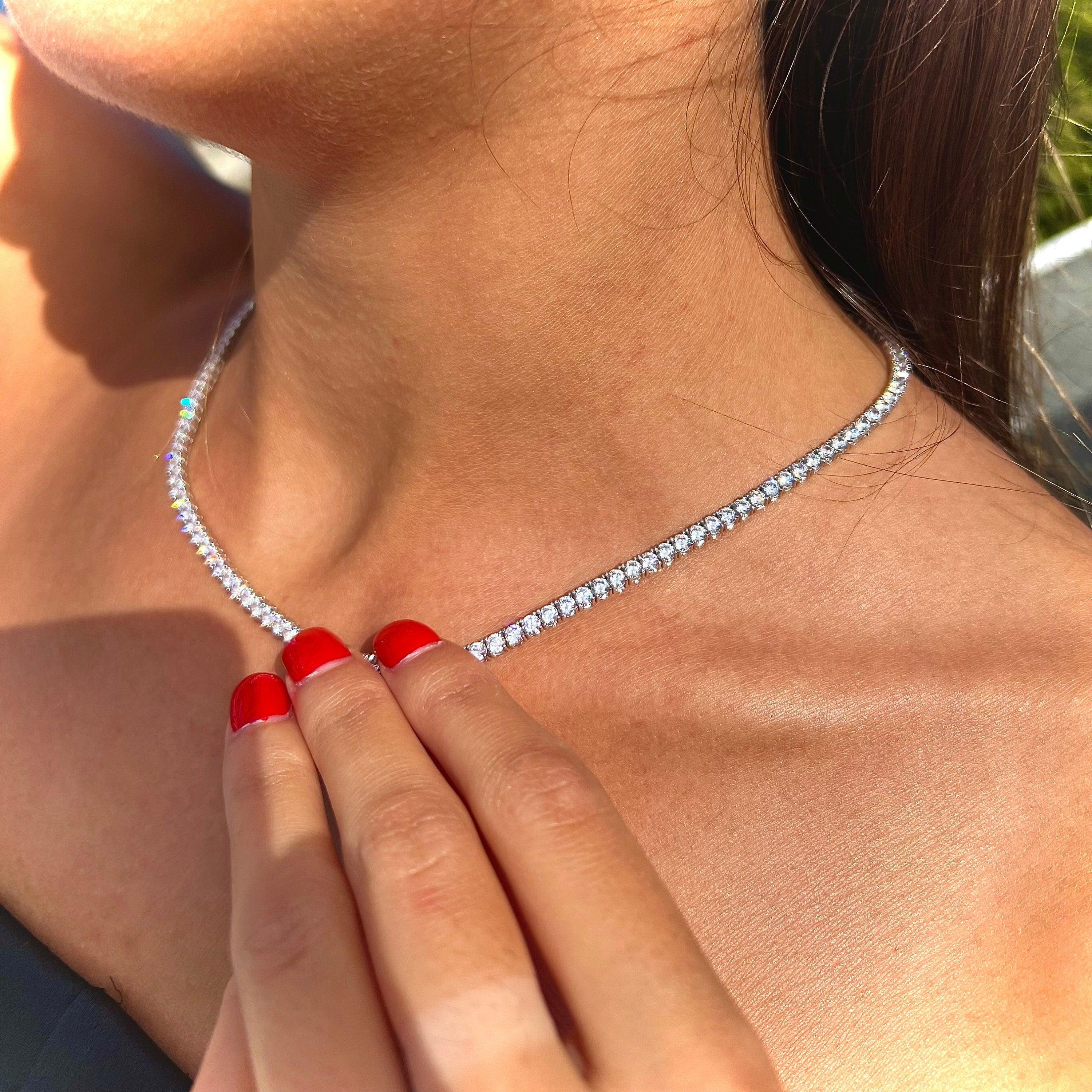 claw set tennis necklace in white gold at hatton garden