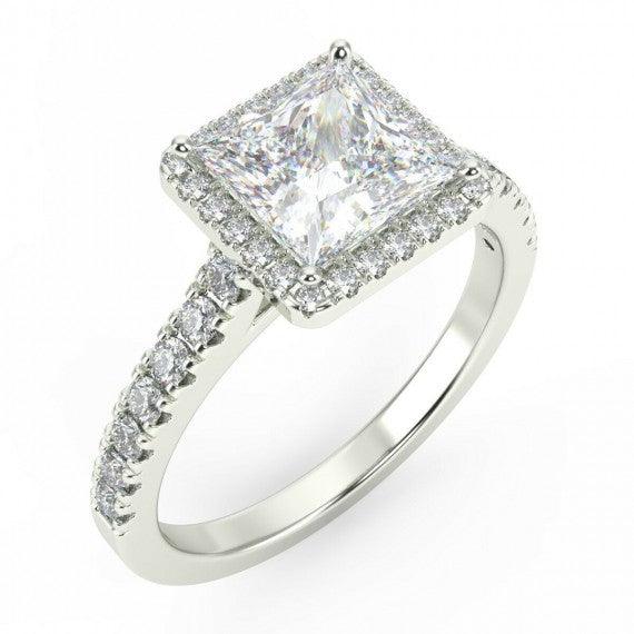 1.00 Carat Princess Halo Diamond Engagement Ring, Platinum