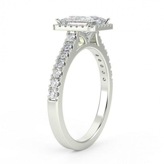 1.00 Carat Princess Halo Diamond Engagement Ring, Platinum