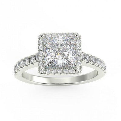 1.00 Carat Princess Halo Diamond Engagement Ring, Platinum