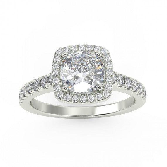 1.00 Carat Cushion Halo Diamond Engagement Ring, Platinum , 18K Gold