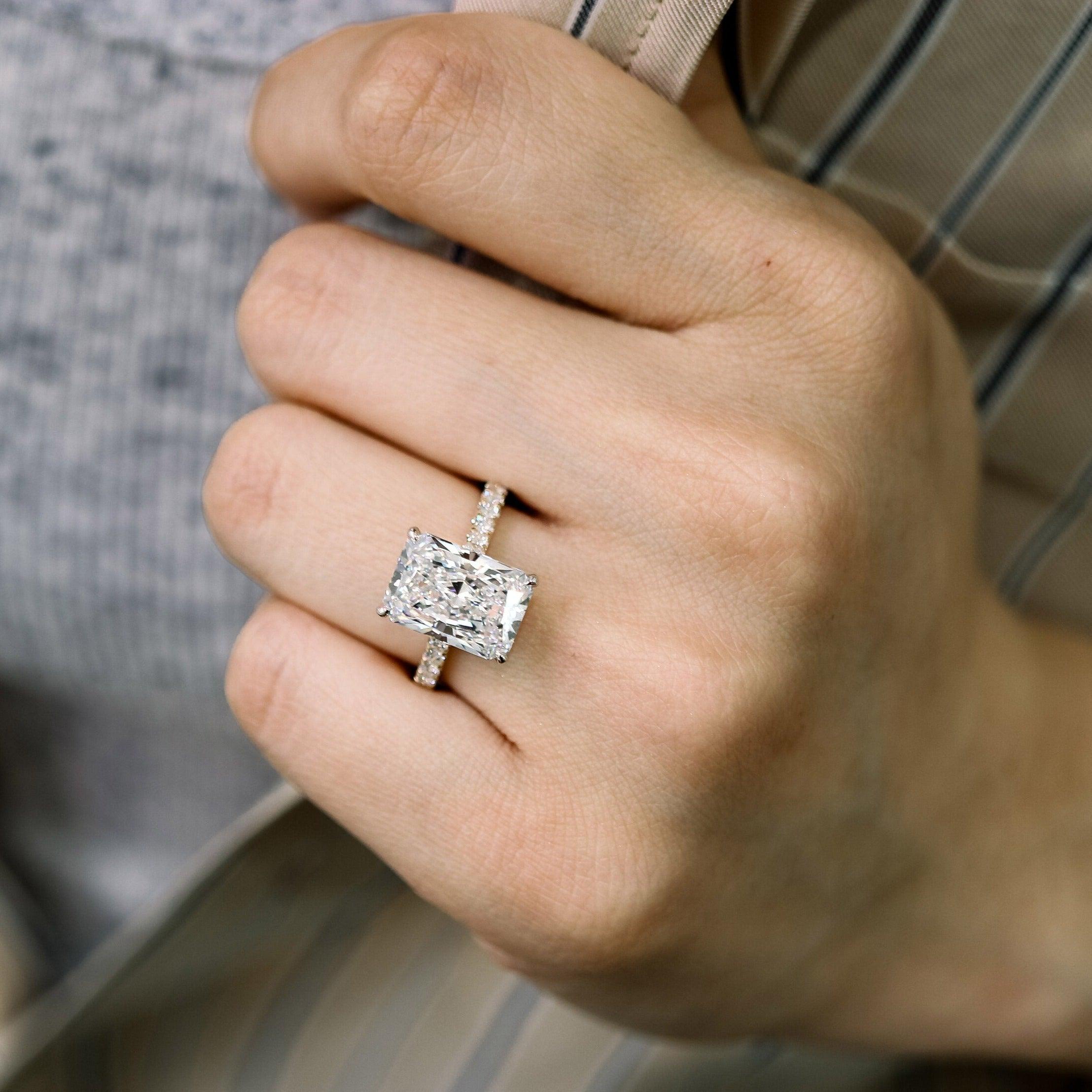 E/VS 3.50Ct Radiant Diamond Bridal Set Engagement Ring