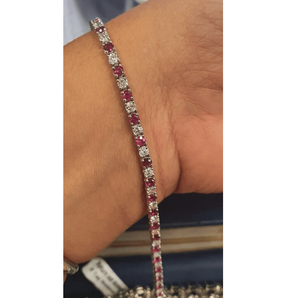 Natural Ruby and Diamond Tennis Bracelet Crafted in White Gold 5.00Ct