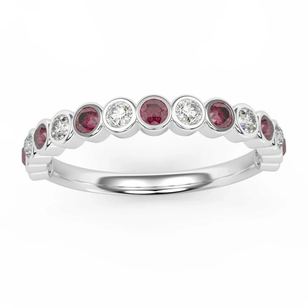 3/4 Ct Natural Ruby and Diamond Half Eternity Ring Heavy White Gold