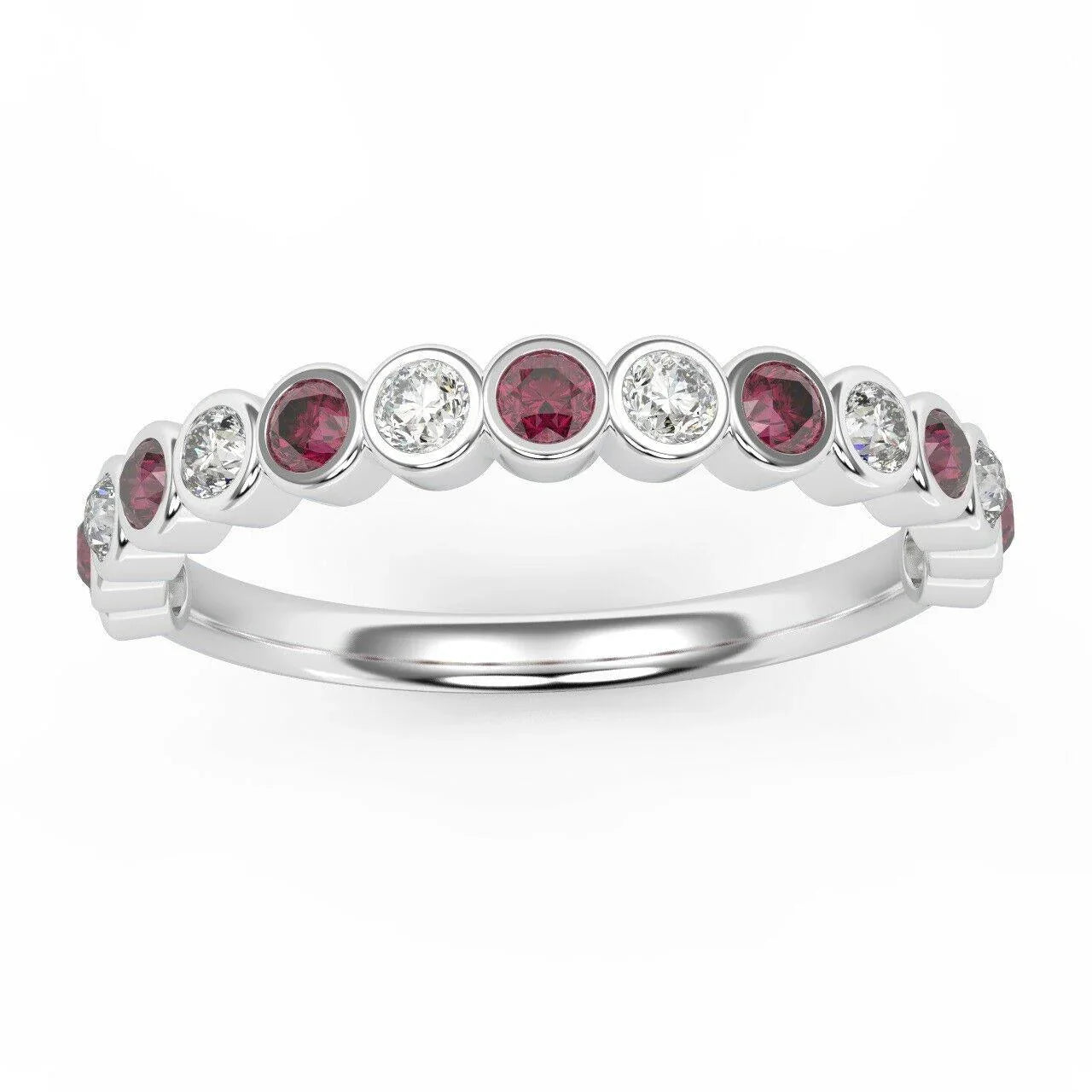 3/4 Ct Natural Ruby and Diamond Half Eternity Ring Heavy White Gold