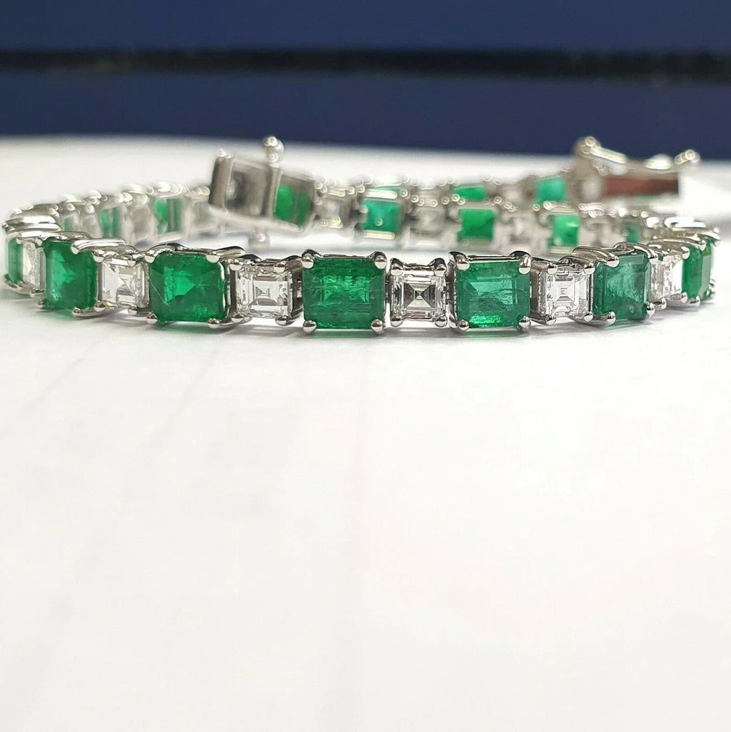 Natural Colombian Emerald and Diamond Designer Bracelet Crafted in 18k White Gold 12.00Ct-20.00Ct - Amada Diamonds