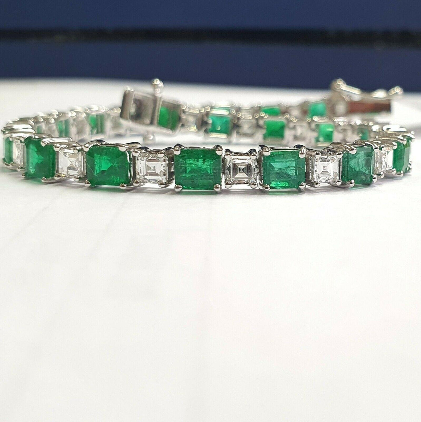 Natural Colombian Emerald and Diamond Designer Bracelet Crafted in 18k White Gold 12.00Ct-20.00Ct - Amada Diamonds