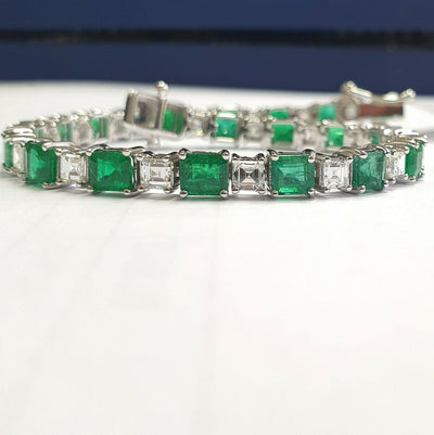 Natural Colombian Emerald and Diamond Designer Bracelet Crafted in 18k White Gold 12.00Ct-20.00Ct - Amada Diamonds