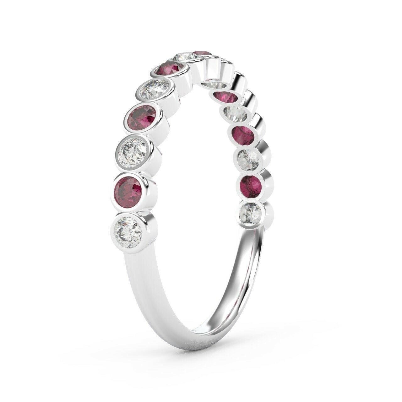 3/4 Ct Natural Ruby and Diamond Half Eternity Ring Heavy White Gold