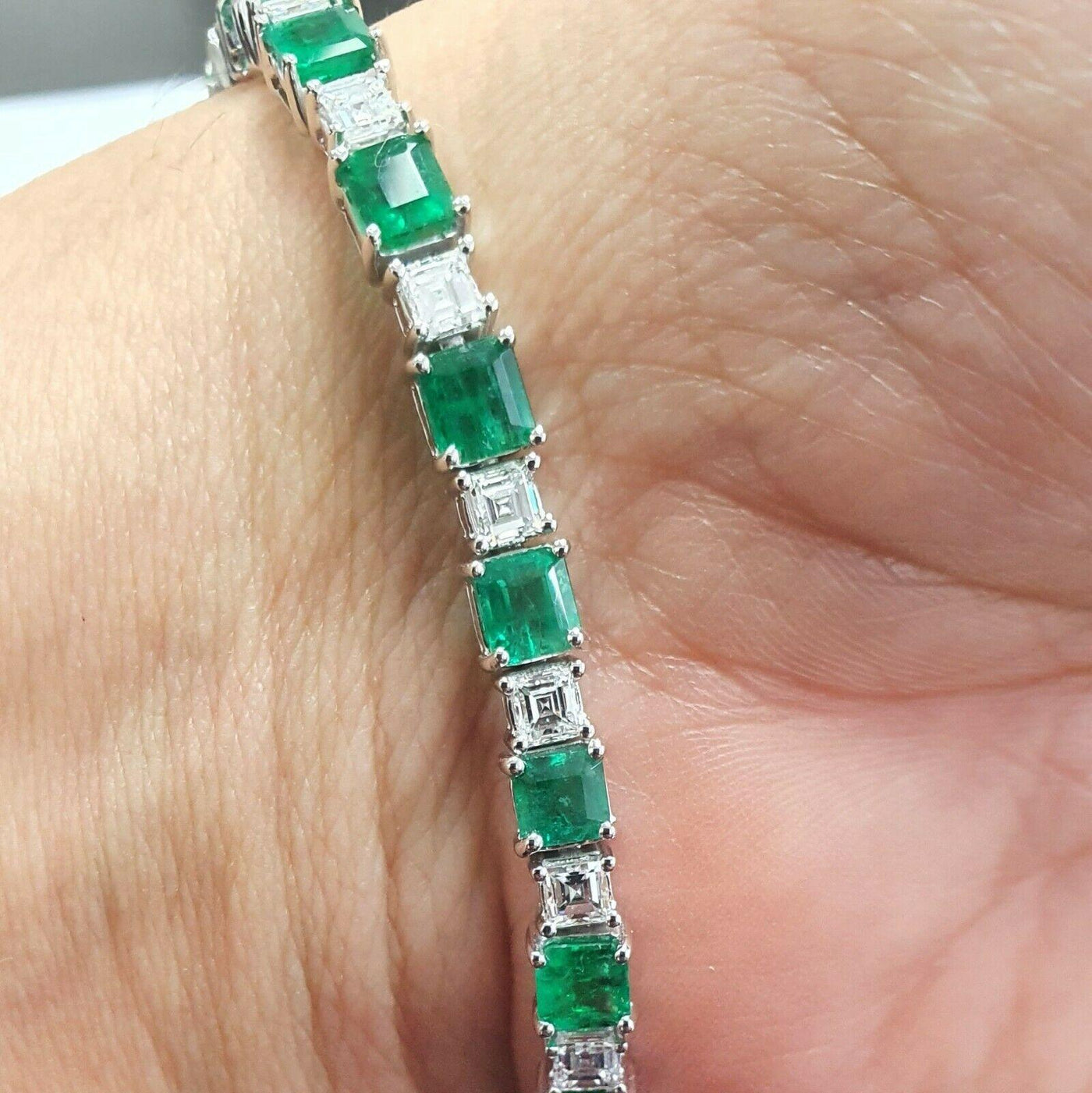 Natural Colombian Emerald and Diamond Designer Bracelet Crafted in 18k White Gold 12.00Ct-20.00Ct - Amada Diamonds