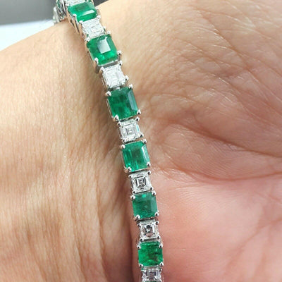 Natural Colombian Emerald and Diamond Designer Bracelet Crafted in 18k White Gold 12.00Ct-20.00Ct - Amada Diamonds