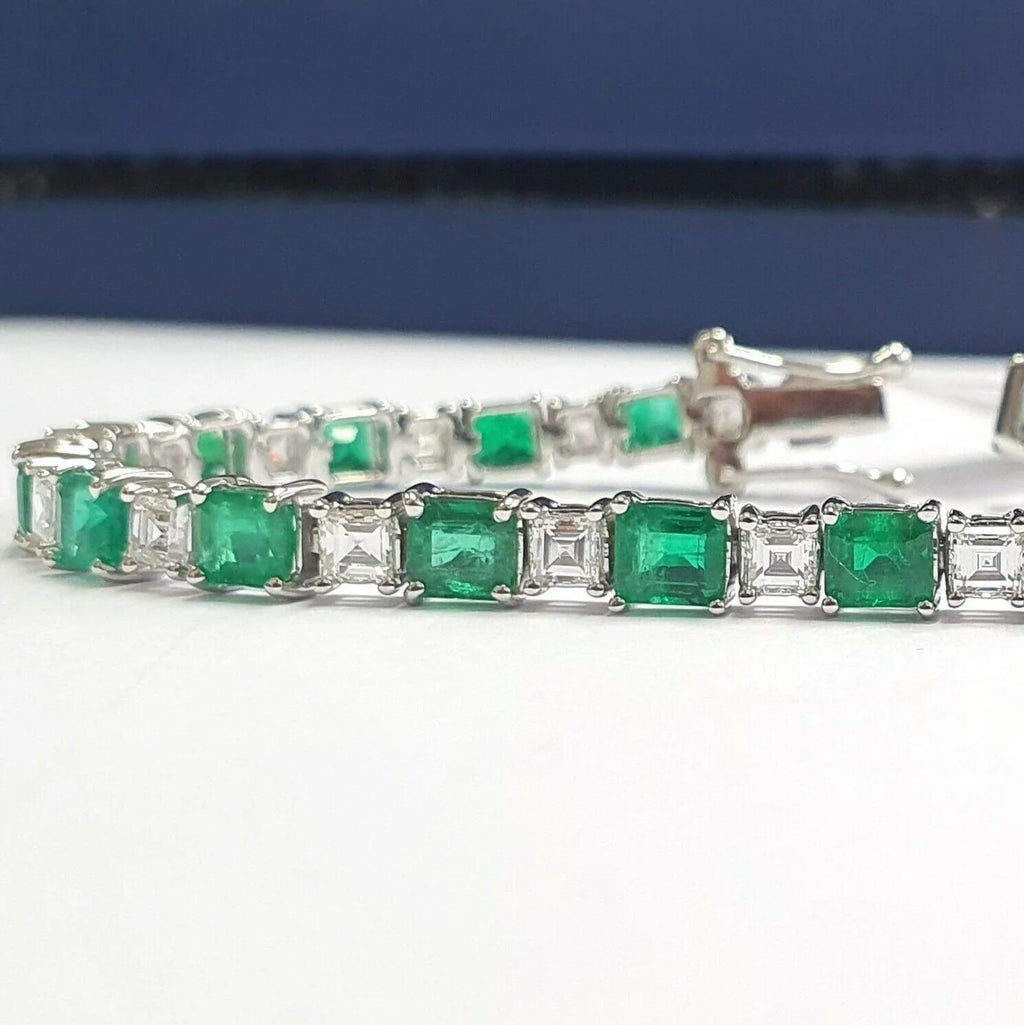 Natural Colombian Emerald and Diamond Designer Bracelet Crafted in 18k White Gold 12.00Ct-20.00Ct - Amada Diamonds