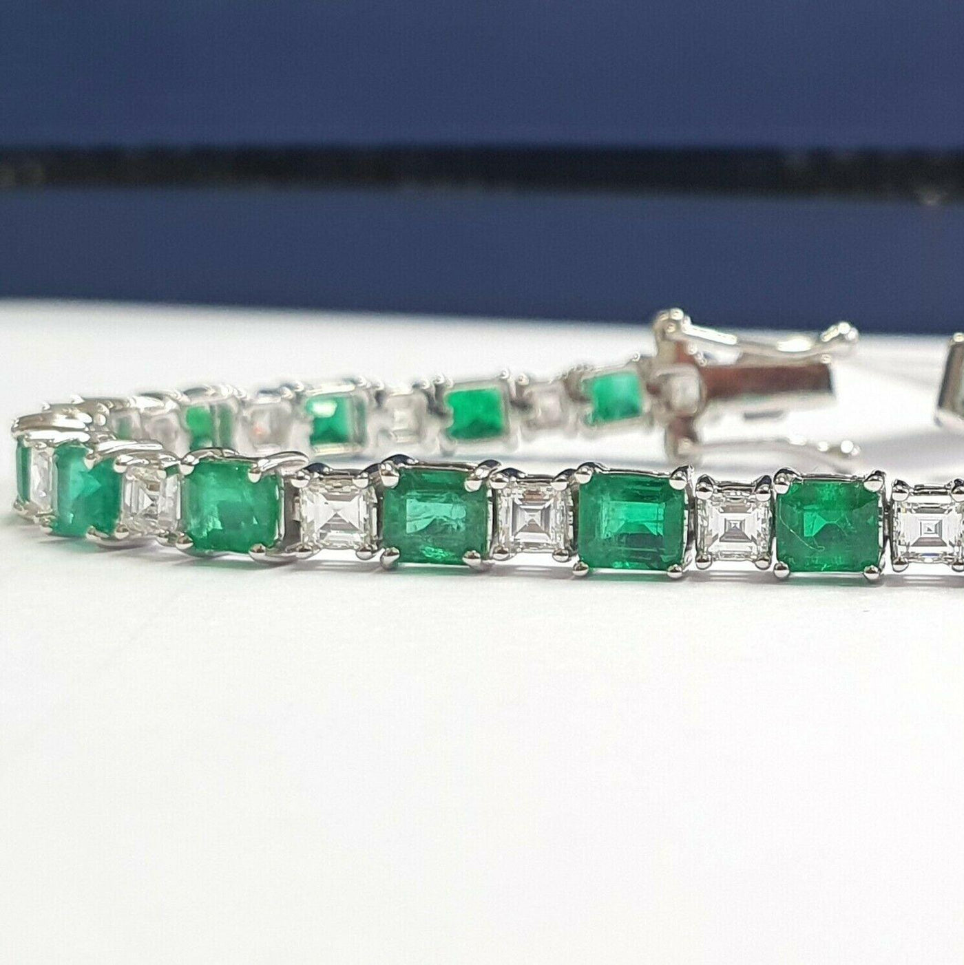 Natural Colombian Emerald and Diamond Designer Bracelet Crafted in 18k White Gold 12.00Ct-20.00Ct - Amada Diamonds