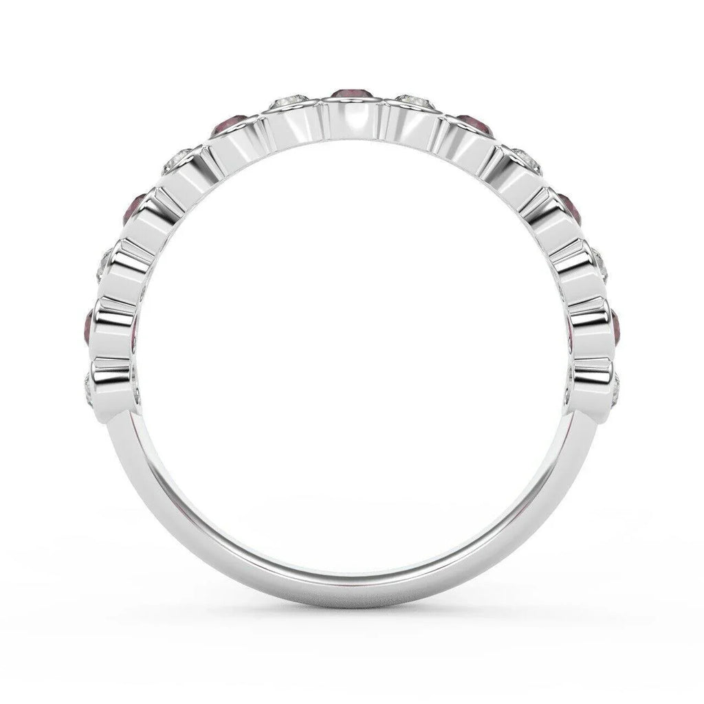 3/4 Ct Natural Ruby and Diamond Half Eternity Ring Heavy White Gold