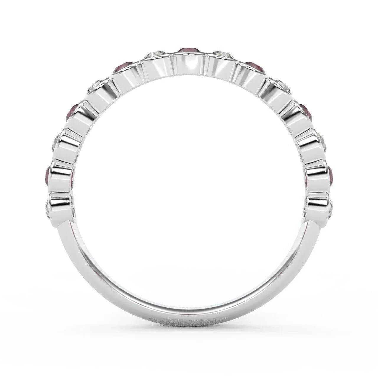 3/4 Ct Natural Ruby and Diamond Half Eternity Ring Heavy White Gold