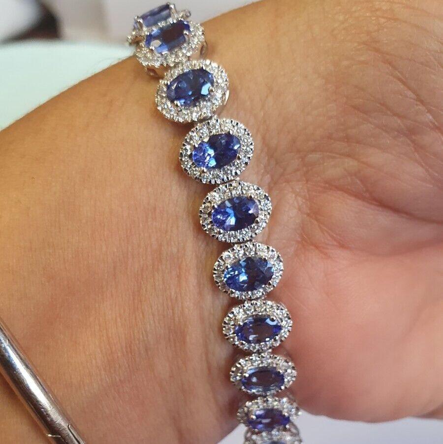 Special offer..! 19.25 Ct Oval Tanzanite And Diamond Halo Bracelet For  Women's In White Gold