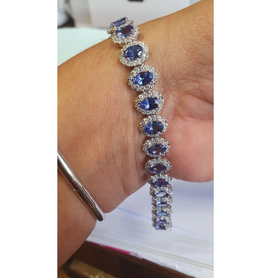 Special offer..! 19.25 Ct Oval Tanzanite And Diamond Halo Bracelet For  Women's In White Gold