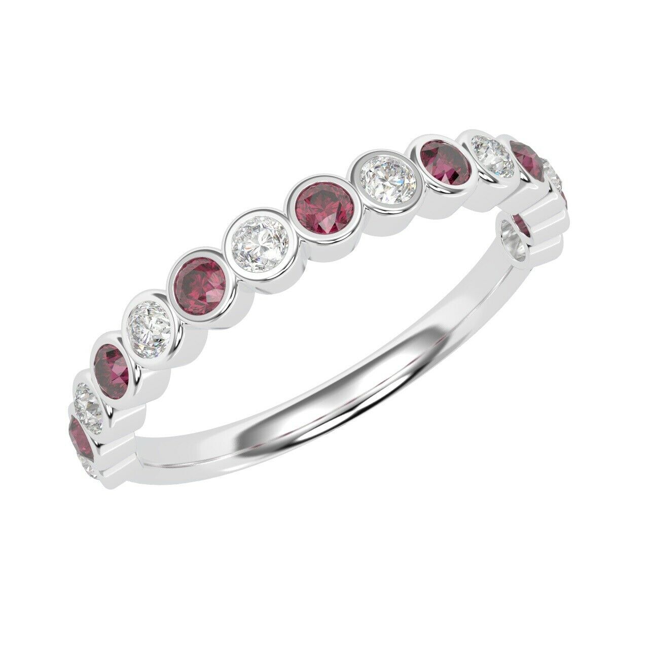 3/4 Ct Natural Ruby and Diamond Half Eternity Ring Heavy White Gold