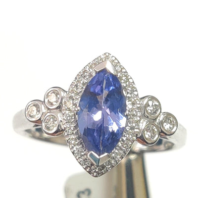 Last Piece ! 1.30Ct Tanzanite & Diamond Halo Designer Engagement Ring In Heavy Platinum