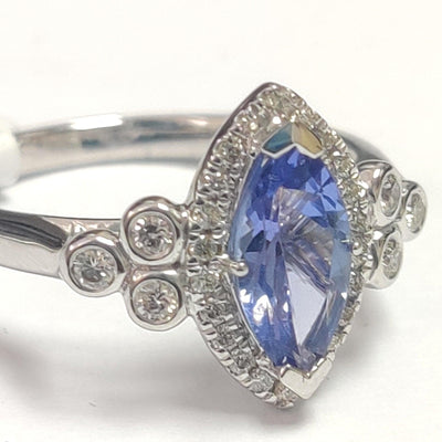 Last Piece ! 1.30Ct Tanzanite & Diamond Halo Designer Engagement Ring In Heavy Platinum